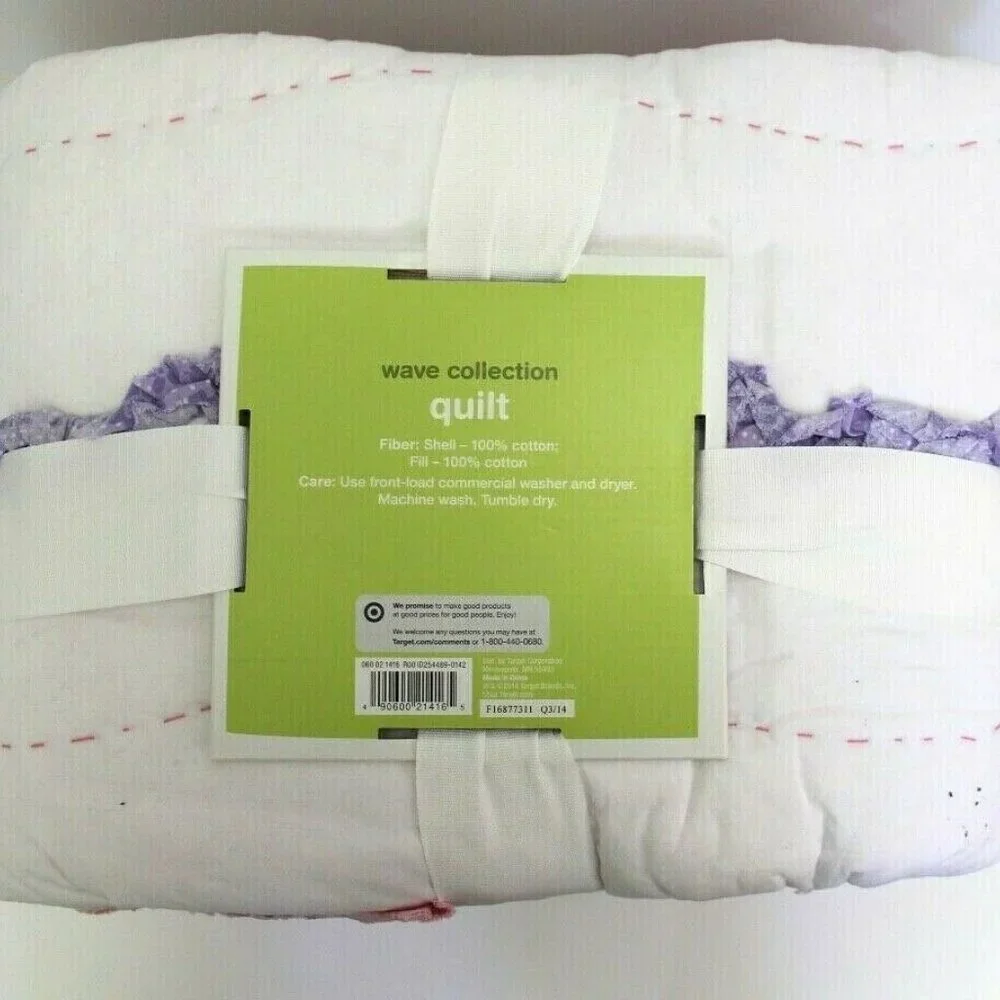 Circo Wave Collection Quilt Only Full/Queen Cameo White with Pink Purple Ribbons